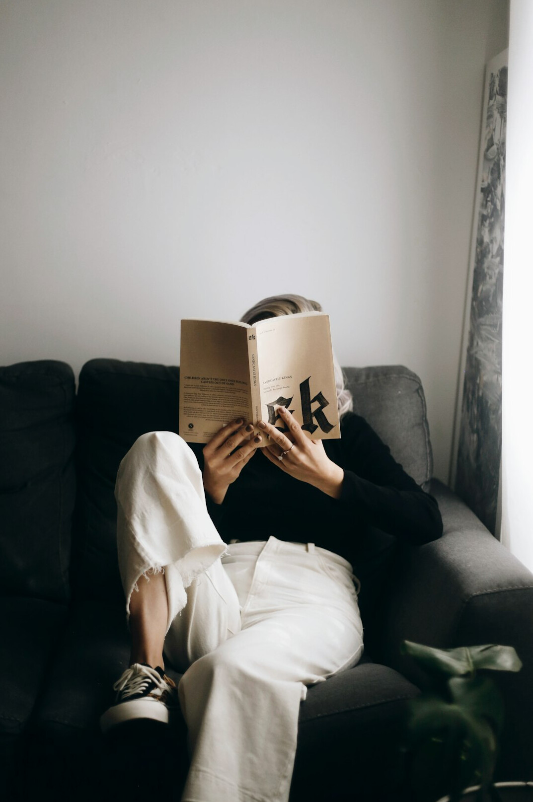 calm person reading book