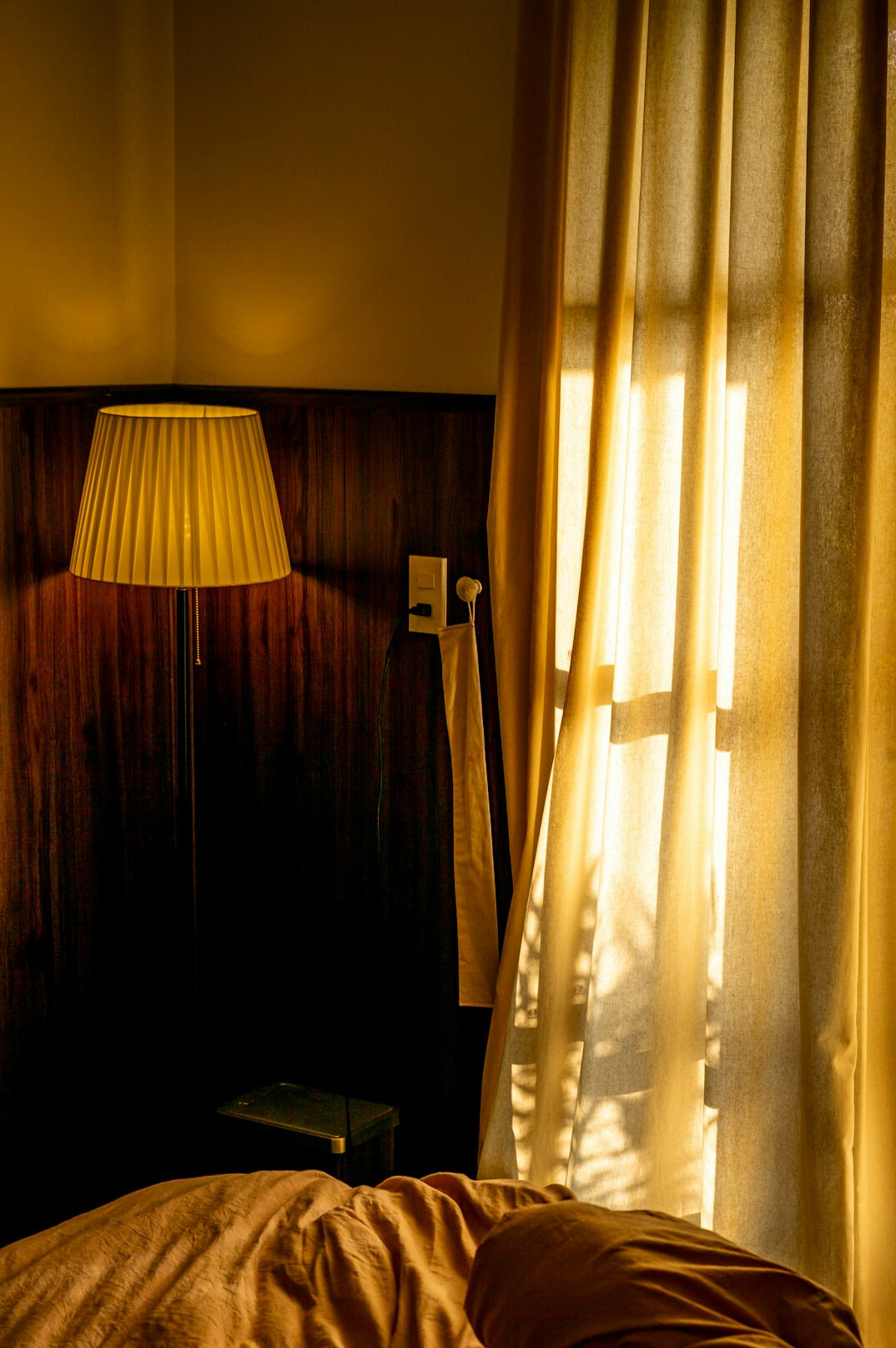 dimly lit bedroom interior