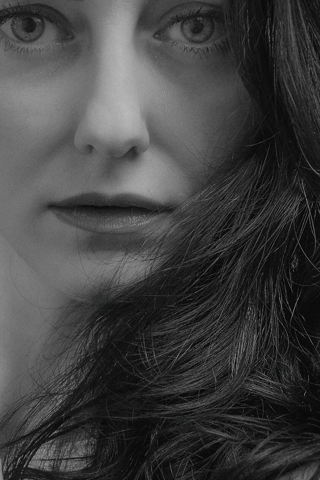Woman portrait with long hair smiling